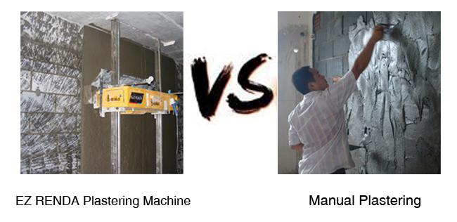 plâtrant la machine comparée au plâtrage manuel
